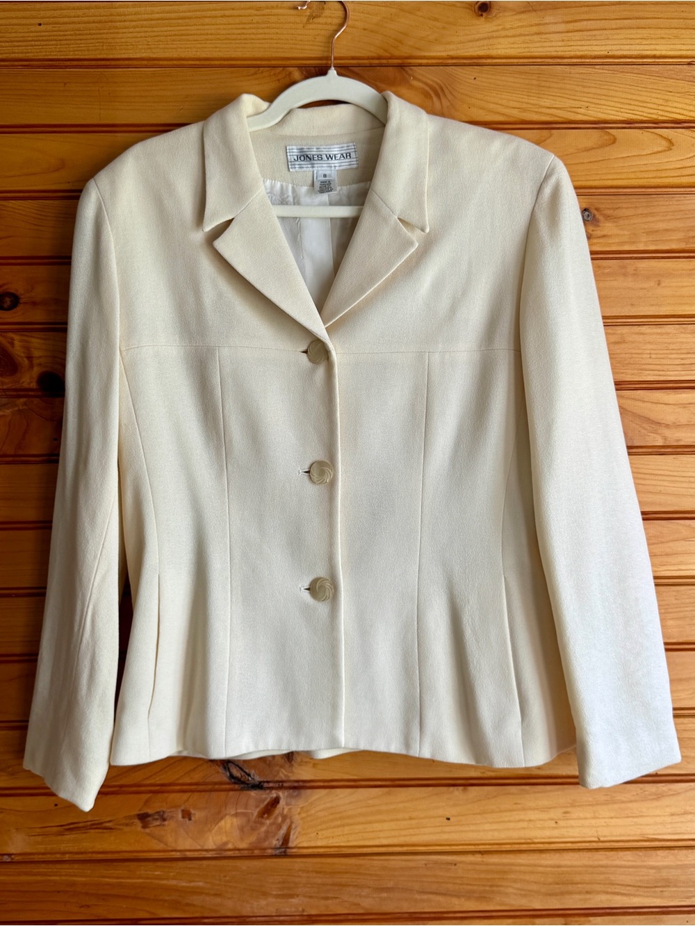Jones Wear 90’s Wool Blazer 8 Winter White Fitted Tailored Classic Vintage